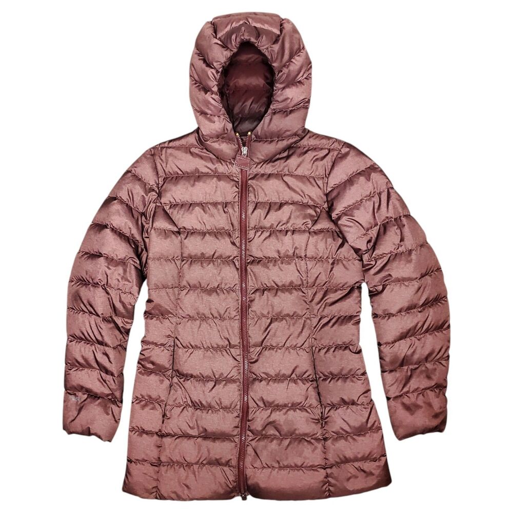 NIKE Jacket Womens Medium Burgundy Long Puffer Down TEAM SPORTS Full Zip Outdoor